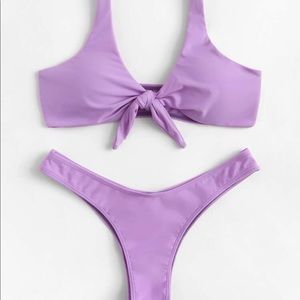 Tie front high leg purple bikini